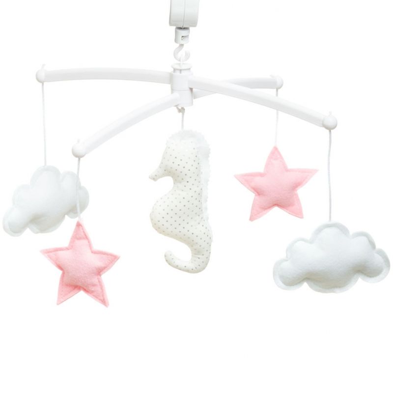 Mobile musical hippocampe blanc et rose (mélodie au choix) Pouce et Lina