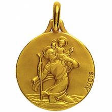 Médaille ronde Saint Christophe 16 mm (or jaune 750°)  par Maison Augis