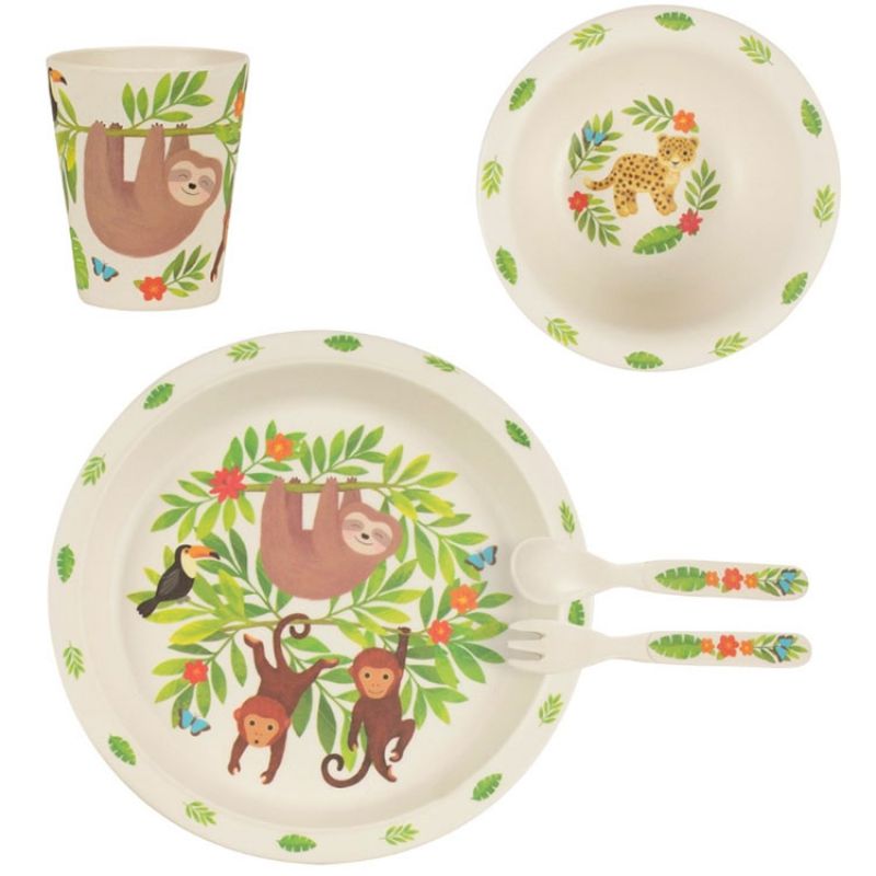Coffret à repas en bambou Sloth and Friends paresseux (5 pièces) sass & belle