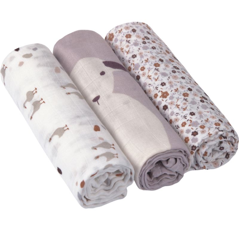 Lot de 3 langes en mousseline de fibre de bambou Tiny Farmer Fleurs (80 x 80 cm) Lässig