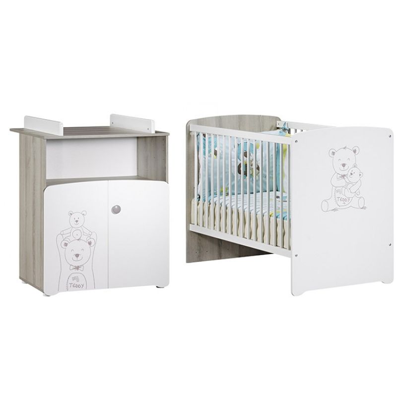 Pack duo lit bébé têtes panneaux et commode à langer Teddy Baby Price Produit 1 grande taille