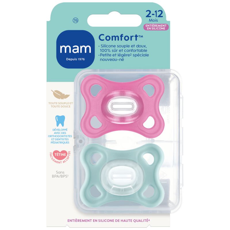 Lot de 2 sucettes Comfort rose en silicone (2-6 mois) MAM Packaging 6