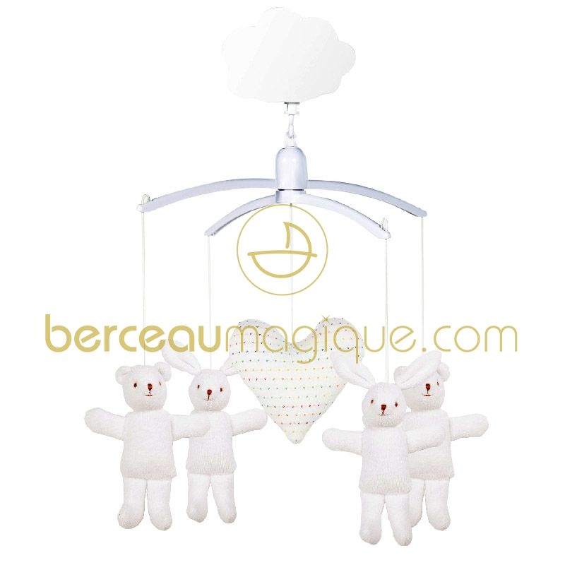 Mobile musical Ours lapin et coeur  Trousselier
