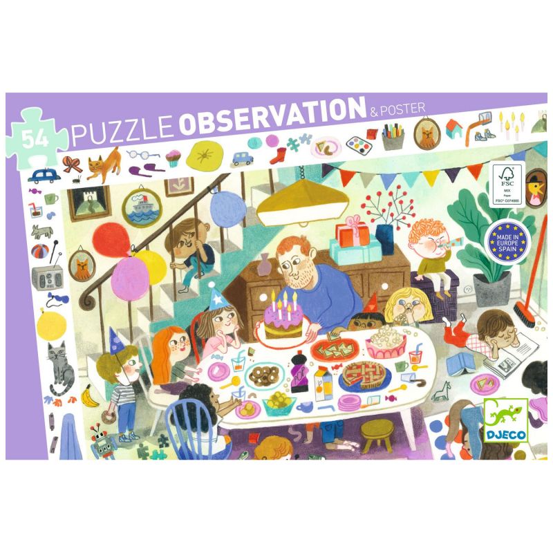 Puzzle d'observation La fête d'anniversaire (54 pièces) Djeco Packaging 4