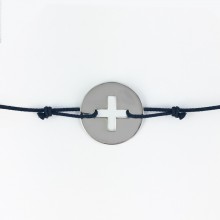 Bracelet cordon bébé médaille Signes Croix Latine 16 mm (or blanc 750°)  par Maison La Couronne