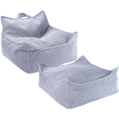 Fauteuil pouf et repose-pieds Blueberry velours côtelé