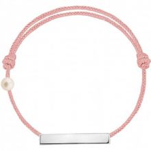 Bracelet cordon Plaque et perle rose poudré (or blanc 750°)  par Claverin