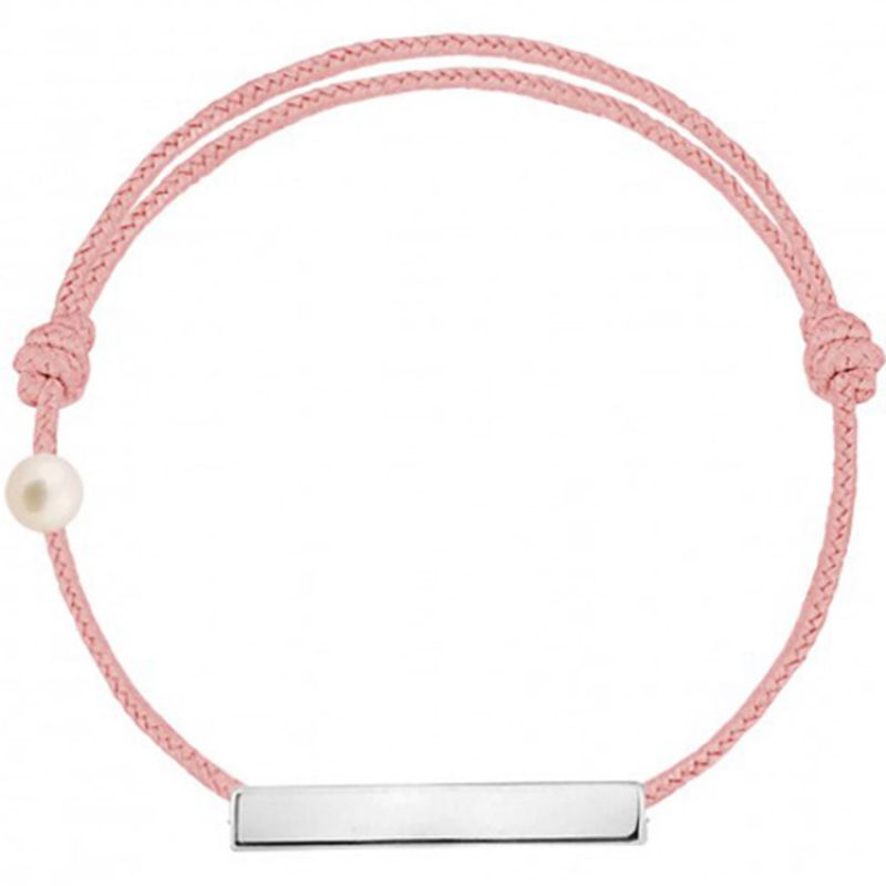 Bracelet cordon Plaque et perle rose poudré (or blanc 750°) Claverin