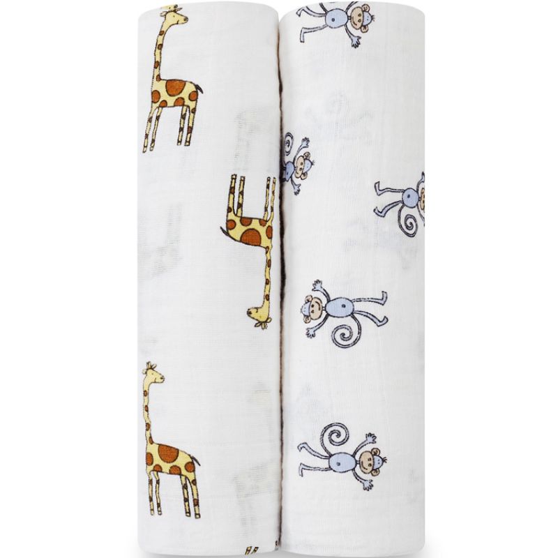 Lot de 2 maxi langes Swaddle animaux Jungle Jam (120 x 120 cm) aden + anais