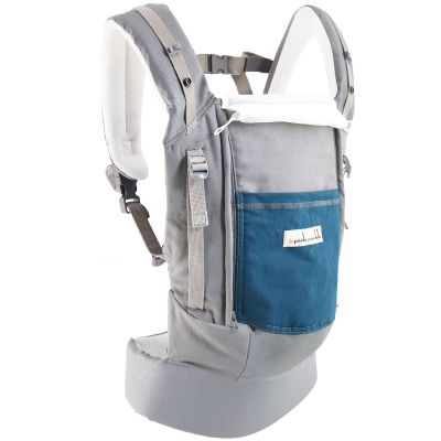 Porte-bébé PhysioCarrier en imitation cuir gris et bleu paon Je Porte Mon Bébé / Love Radius
