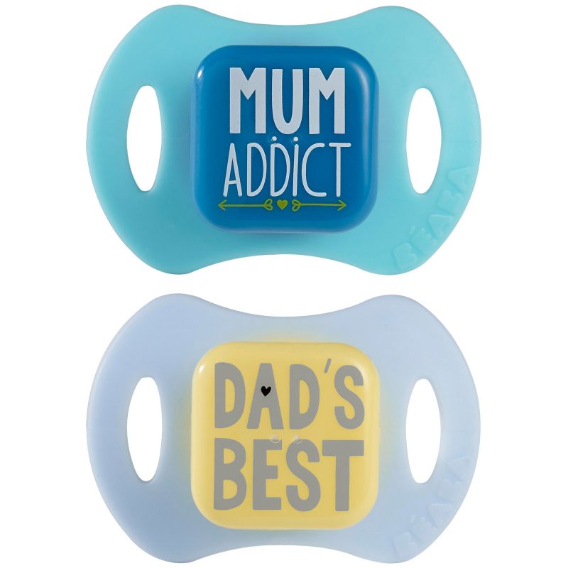 Lot de 2 sucettes orthodontiques message bleu (6-18 mois) Béaba