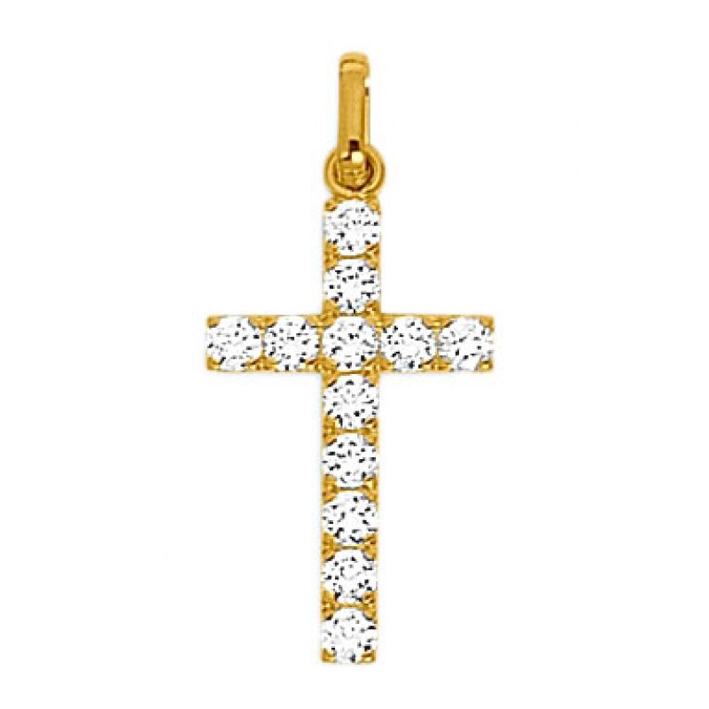Pendentif Croix et 12 Pierres (or jaune 750 millièmes et oxyde de zirconium) Berceau magique bijoux