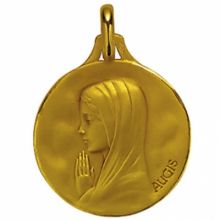 Médaille ronde Vierge mains jointes 18 mm (or jaune 750°)  par Maison Augis