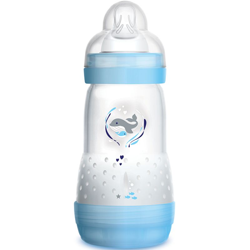 Biberon Easy Start anti-colique bleu baleine - débit 2 moyen (260 ml) MAM