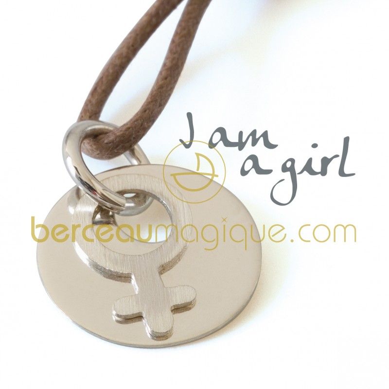 Pendentif ''I am'' fille (Or blanc) Mikado