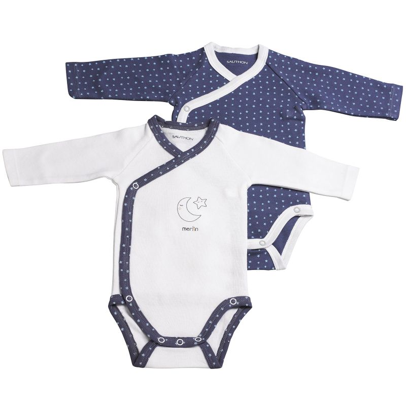 Lot de 2 bodies croisés manches longues Merlin (Naissance : 50 cm) Sauthon