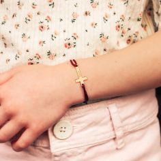 Bracelet cordon croix personnalisable (plaqué or 18 carats)
