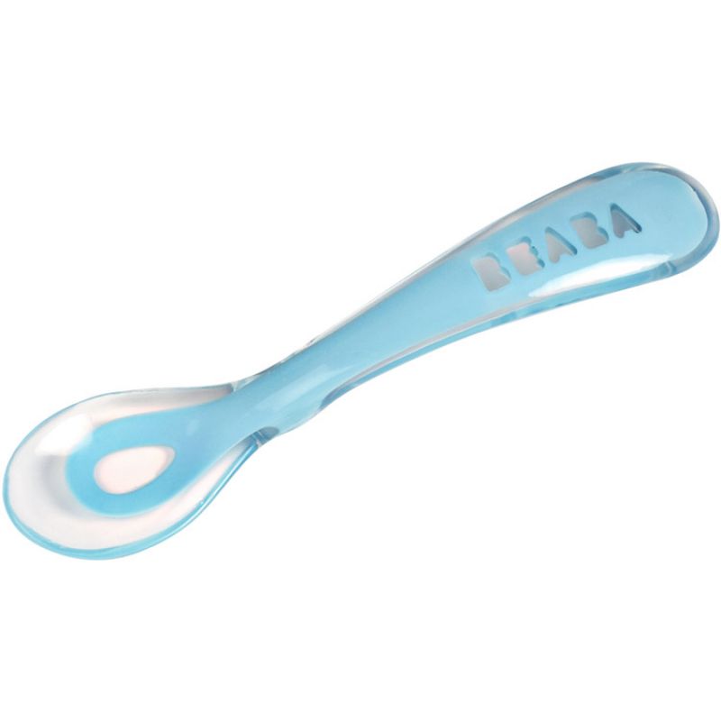 Cuillère en silicone 2ème âge bleu Béaba