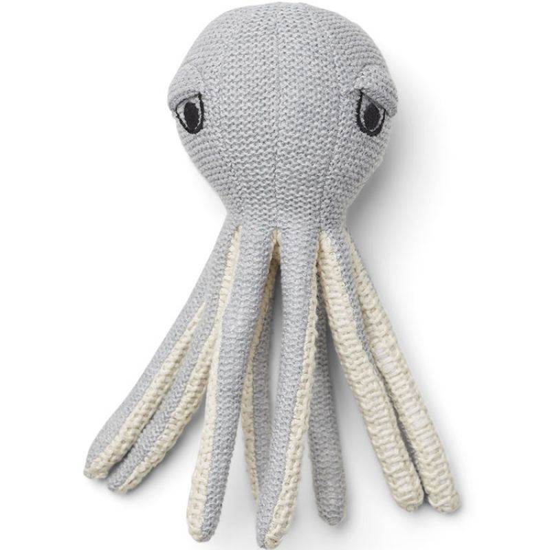 Hochet peluche pieuvre Ole grise (22 cm) Liewood