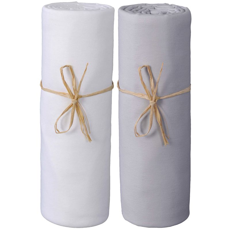 Lot de 2 draps housses en coton bio blanc et gris perle (50 x 80 cm) P'tit Basile