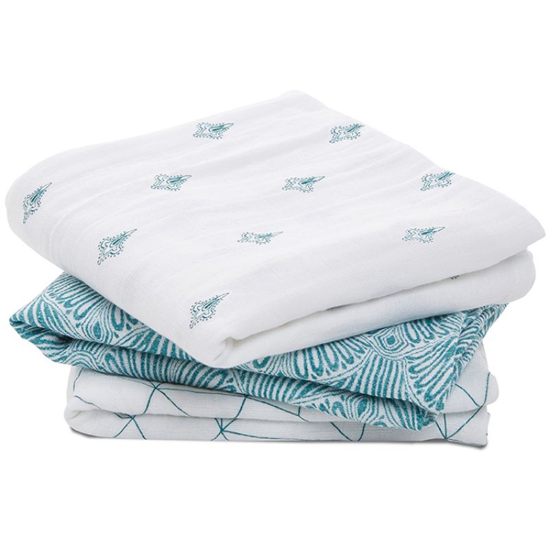Lot de 3 langes en coton Paisley Teal (70 x 70 cm) aden + anais