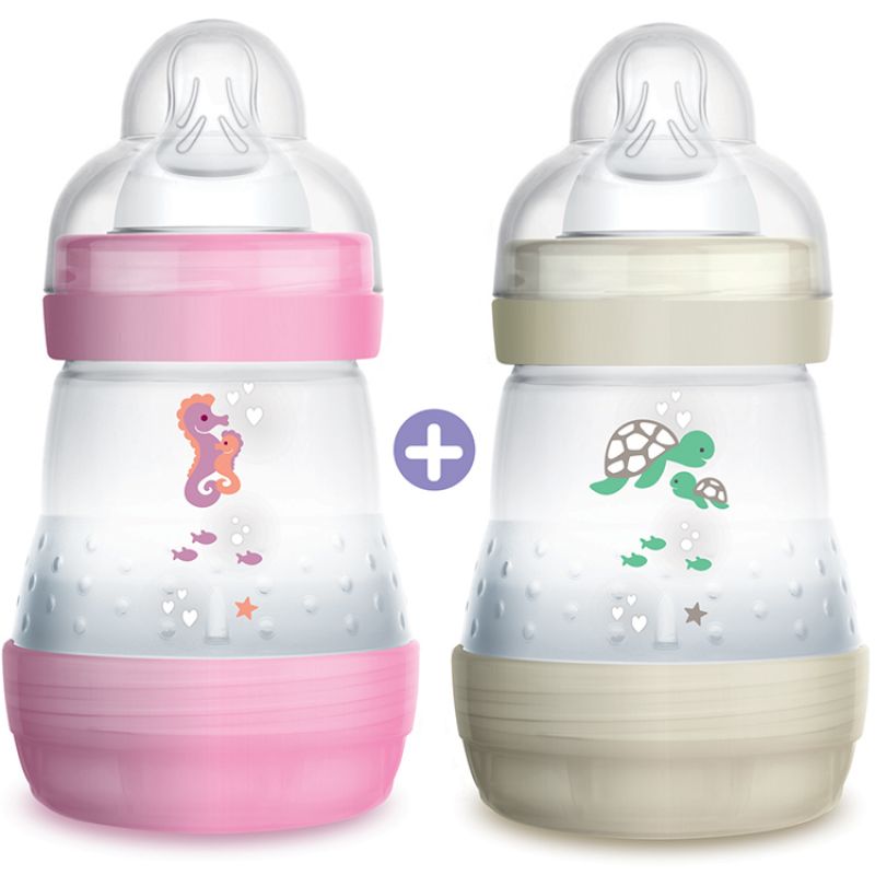 Lot de 2 biberons  Easy Start anti-colique rose et écru - débit 1 lent (160 ml) MAM