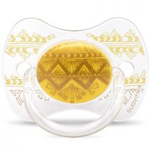 Sucette anatomique réversible Couture Ethnic jaune et doré en silicone (18 mois et +)  par Suavinex