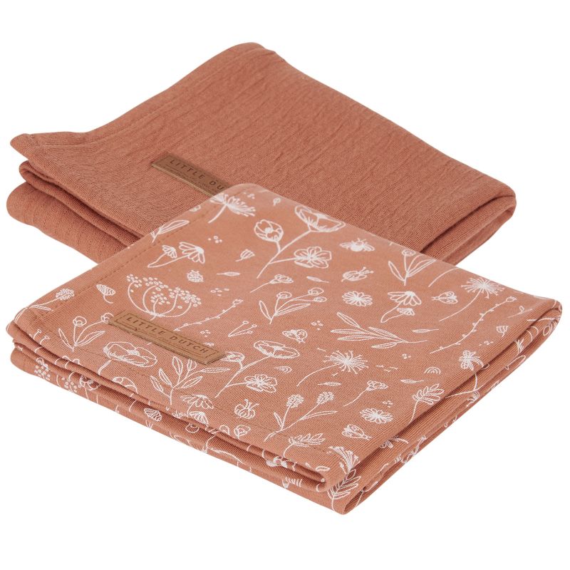 Lot de 2 langes en coton Wild Flowers rouille (70 x 70 cm) Little Dutch