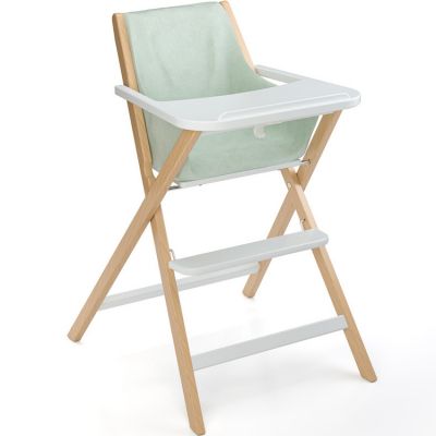 Chaise haute pliable Traveller en bois naturel et blanc avec tablette