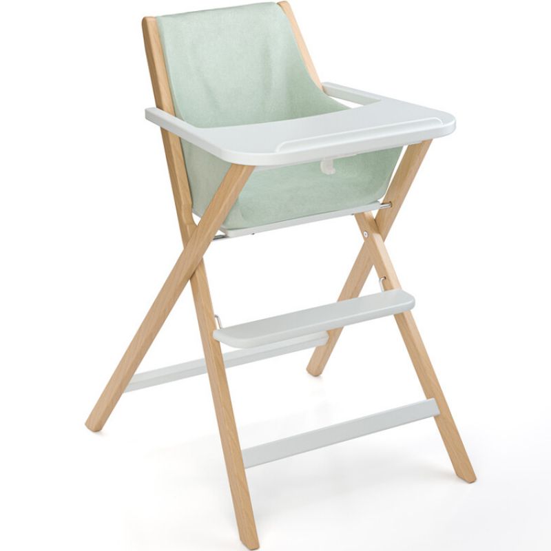 Chaise haute pliable Traveller en bois naturel et blanc avec tablette Geuther