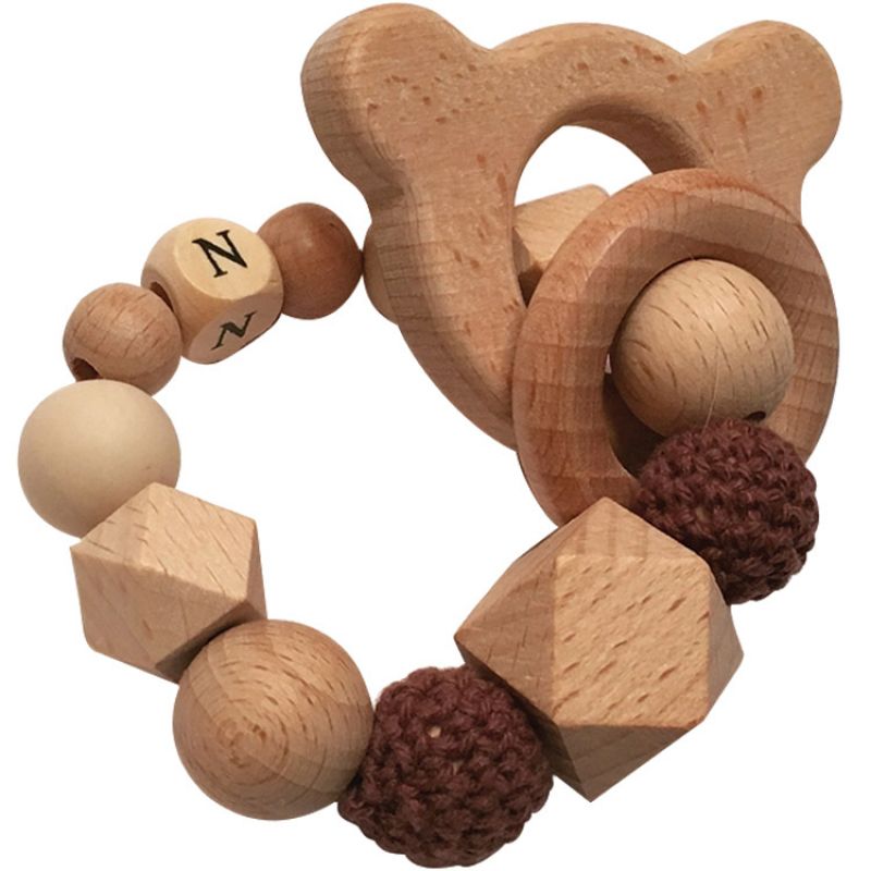 Anneau de dentition en bois Ours chocolat et vanille Tata Lucette