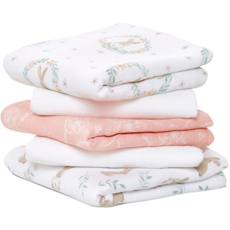 Lot de 5 musy-langes en coton essentials blushing bunnies (60 x 60 cm) aden + anais