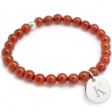 Bracelet de perles rouge terracotta personnalisable (argent 925° et agate)  par Petits trésors