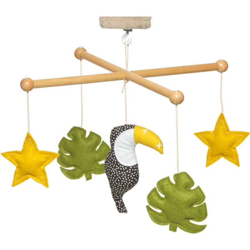 Mobile musical en bois toucan vert et jaune (mélodie au choix) Pouce et Lina