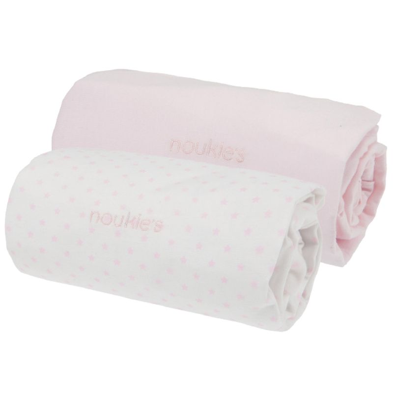 Lot de 2 draps housses Poudre d'étoiles rose (70 x 140 cm) Noukie's