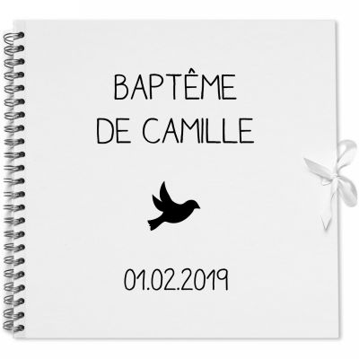 Album photo baptême personnalisable blanc et noir (30 x 30 cm)