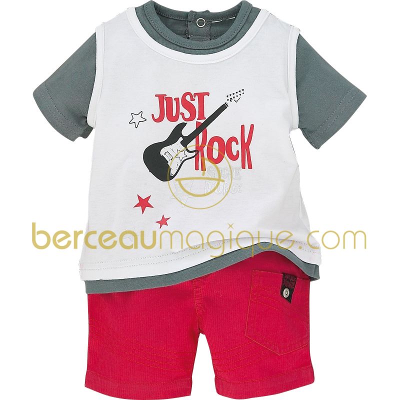 Ensemble T-shirt effet superposition et short Pretty gris (3 mois au 24 mois) Sucre d'orge
