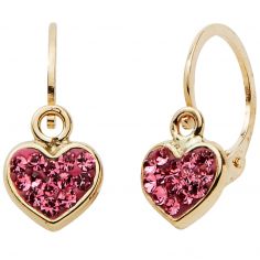 Boucles d'oreilles dormeuse Cœur rose (or jaune 9 carats) - Baby bijoux