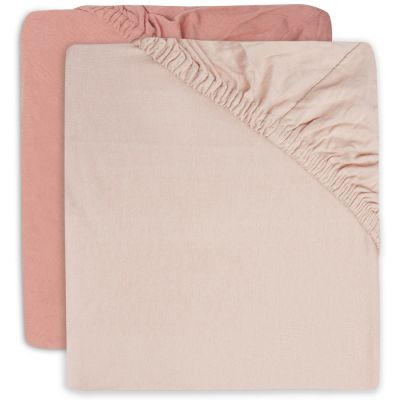 Lot de 2 draps housses en coton Pale Pink/Rosewood (60 x 120 cm)