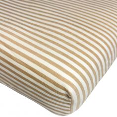 Drap housse en percale de coton Rayé Ambre (80 x 160 cm) - Kadolis