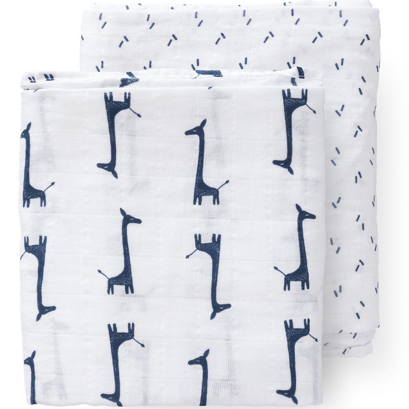 Lot de 2 maxi langes Girafe bleu indigo (120 x 120 cm) Fresk