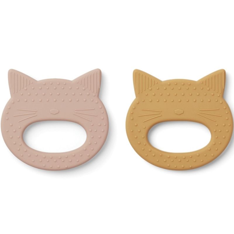 Lot de 2 jouets de dentition Geo Chat rose yellow mellow Liewood