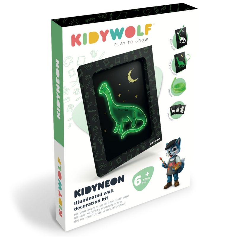 Kit création déco murale lumineuse KIDYNEON Dinosaure KIDYWOLF Packaging 6