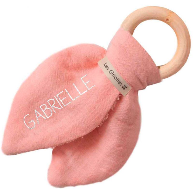 Anneau de dentition en bois Rose poudré (personnalisable) Les Griottes