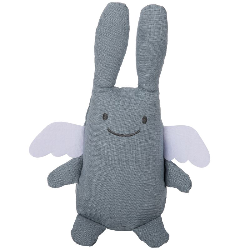 Peluche musicale en lin ange lapin bleu gris et pochette de rangement en coton (24 cm) Trousselier