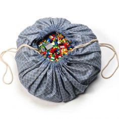 Sac à jouets 2 en 1 en coton bio Carreaux bleu Organic - Play&Go