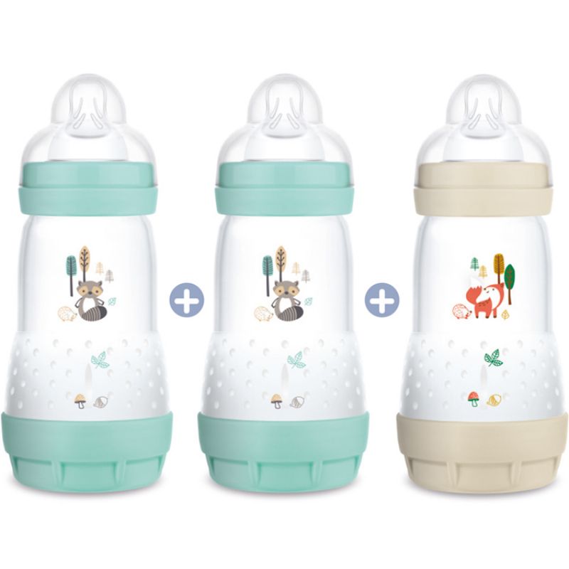Lot de 3 biberons anti-colique Nature Aqua débit 2 moyen (260 ml) MAM