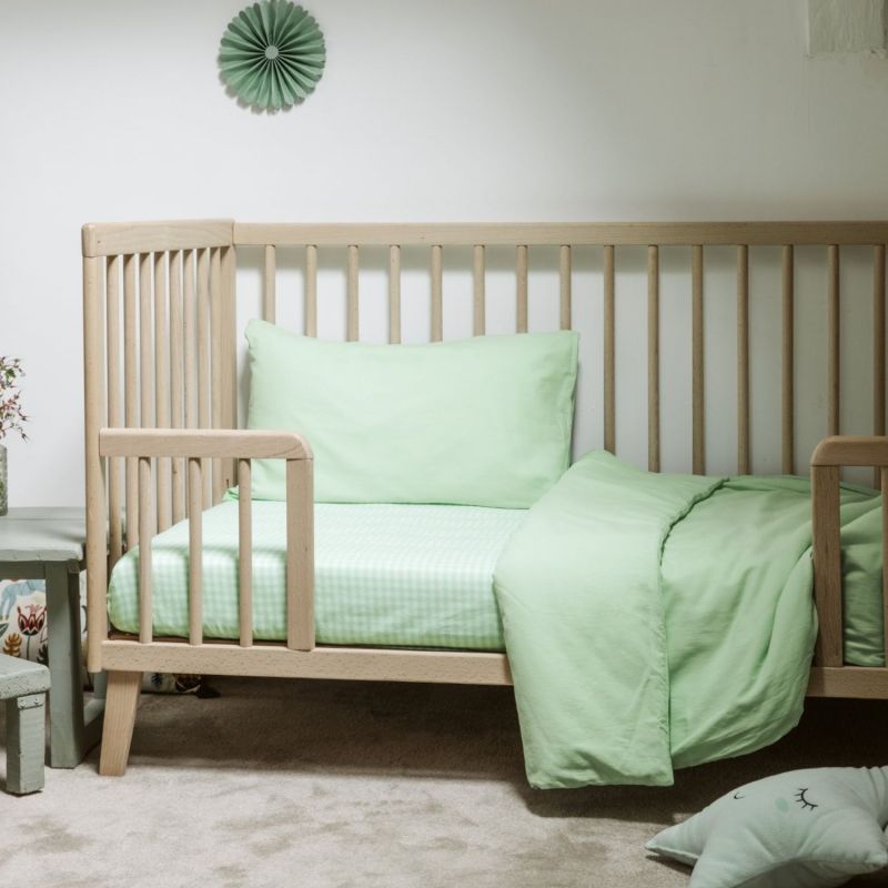 Drap housse percale de coton Vichy Vert Aqua (70 x 140 cm) Kadolis Ambiance 3