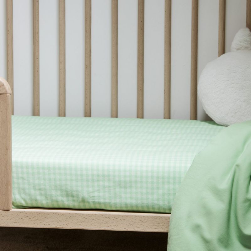 Drap housse percale de coton Vichy Vert Aqua (70 x 140 cm) Kadolis Ambiance 5