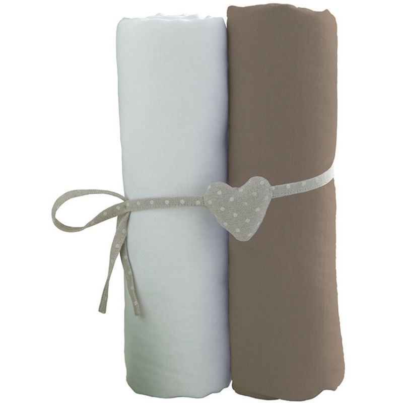 Lot de 2 draps housses blanc et taupe (60 x 120 cm) Babycalin